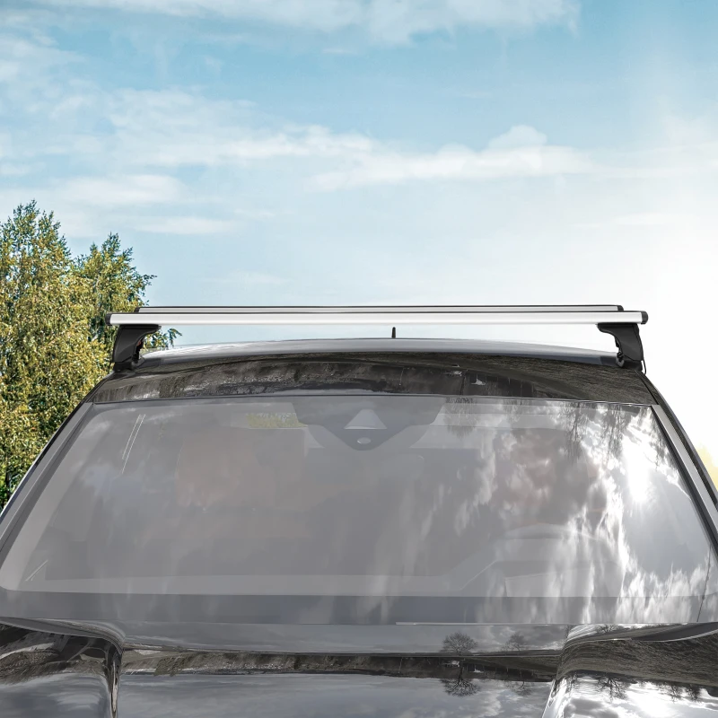 HOMCOM 2 barres de toit de voiture verrouillables 4 clés fournies alliage d'aluminium 123,6 x 15 x 15 cm - charge max. 100 kg - argenté et noir