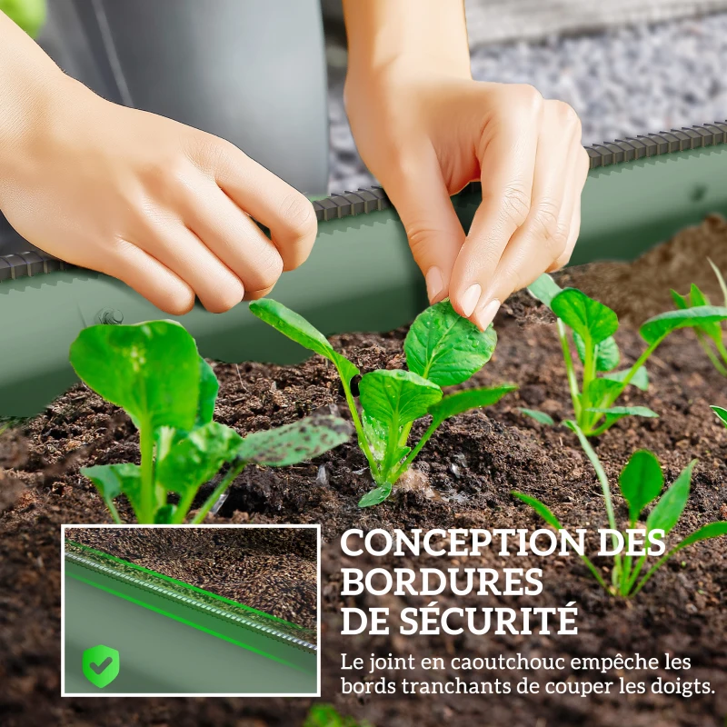 Outsunny Jardinière surélevée carré potager de jardin en acier modulable légumes, plantes, fleurs, dim. 195 x 62 x 30 cm vert