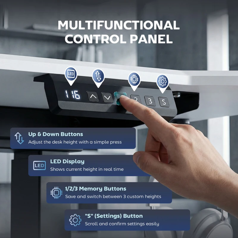 HOMCOM Electric Standing Desk Frame, Height Adjustable Sit Stand Desk Frame with Dual Motors, Memory Smart Panel and Collision Protection, Easy Assembly, Black