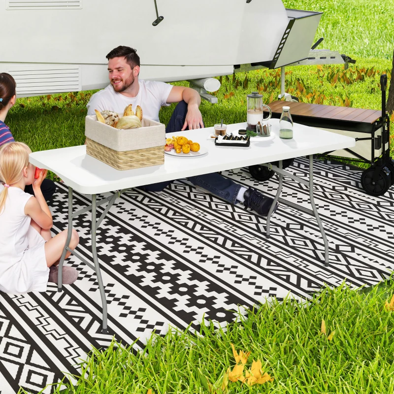 Outsunny Mesa dobrável em HDPE mesa de camping dobrável para exterior com pega patins antiderrapantes 180 x 74 x 74 cm, branco
