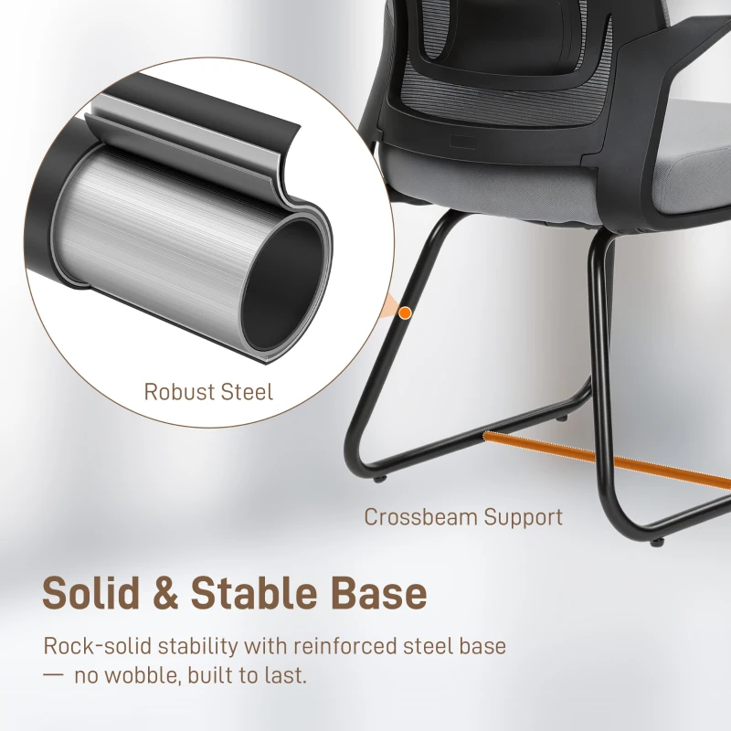 HOMCOM Desk Chair No Wheels, Office Chair with Mesh Back, Lumbar Support, Metal Base for Waiting Room, Conference Room, Dark Grey