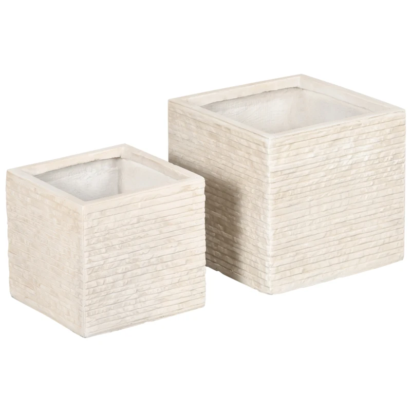 Outsunny Lot de 2 pots de fleurs empilables en oxyde de magnésium avec trou de drainage pour intérieure extérieur beige