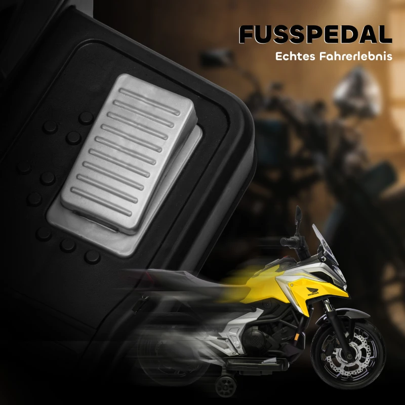AIYAPLAY Motocicletă electrică pentru copii, Honda, 3 km/h, Muzică & Lumină, 3-6 ani, până la 30 kg, Galben