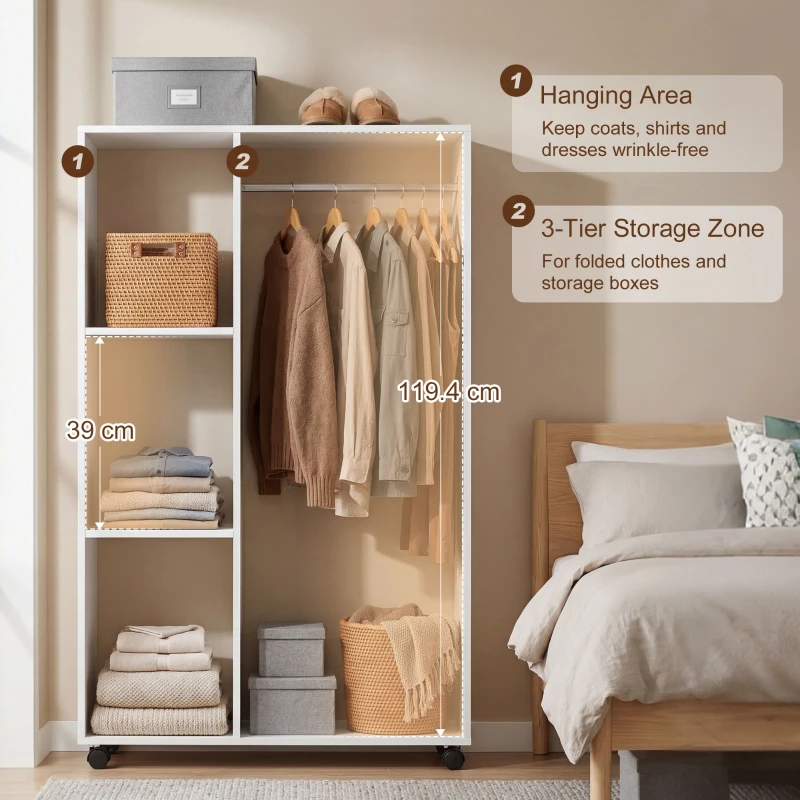 HOMCOM Open gangkast met rails en wielen naturel