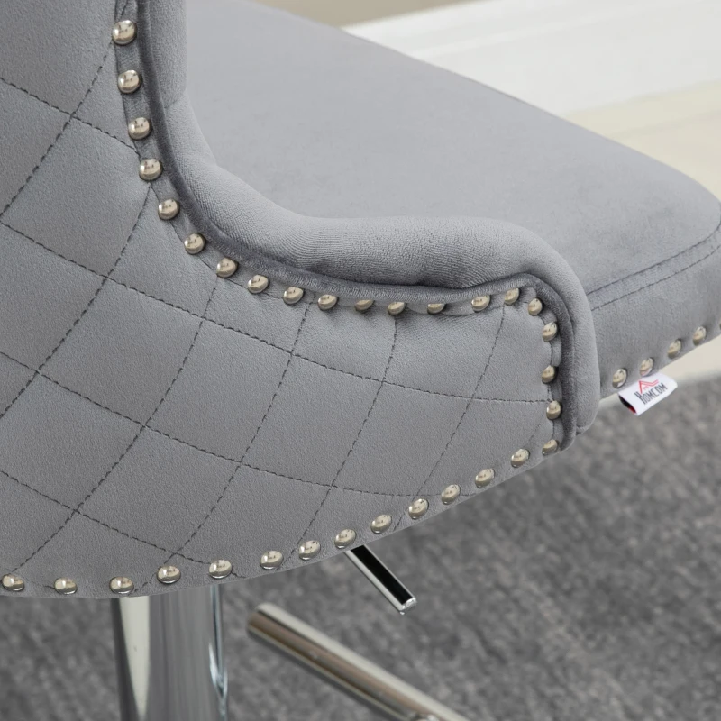 HOMCOM Hokery barowe, zestaw 2 sztuk, z regulacją wysokości, obrotowym siedziskiem i podnóżkiem, stalowe, szare, 49 x 60 x 102-123 cm