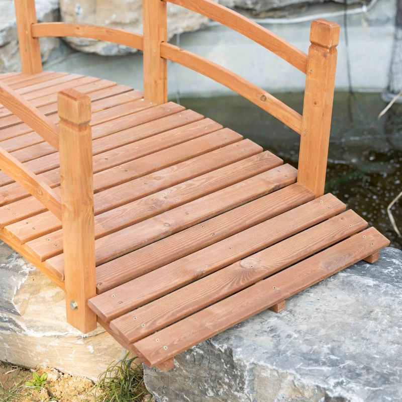 Outsunny 6FT Wooden Garden Bridge with Safety Railings, Classic Arc Footbridge for Stream Pond Walkway, Orange
