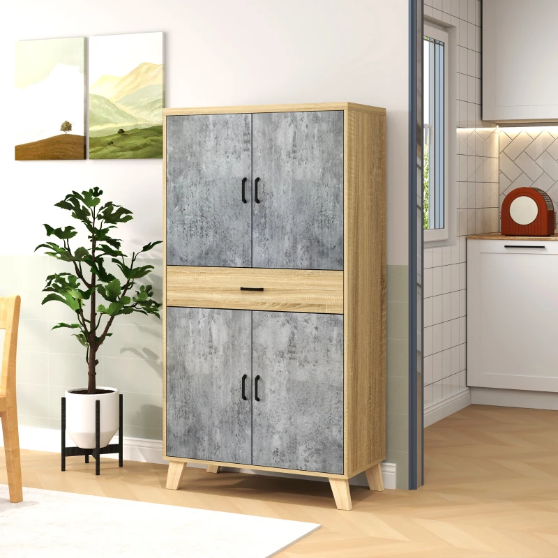 HOMCOM Armoire de cuisine buffet cuisine meuble de rangement avec 2 placards à portes double, étagères réglables et tiroir