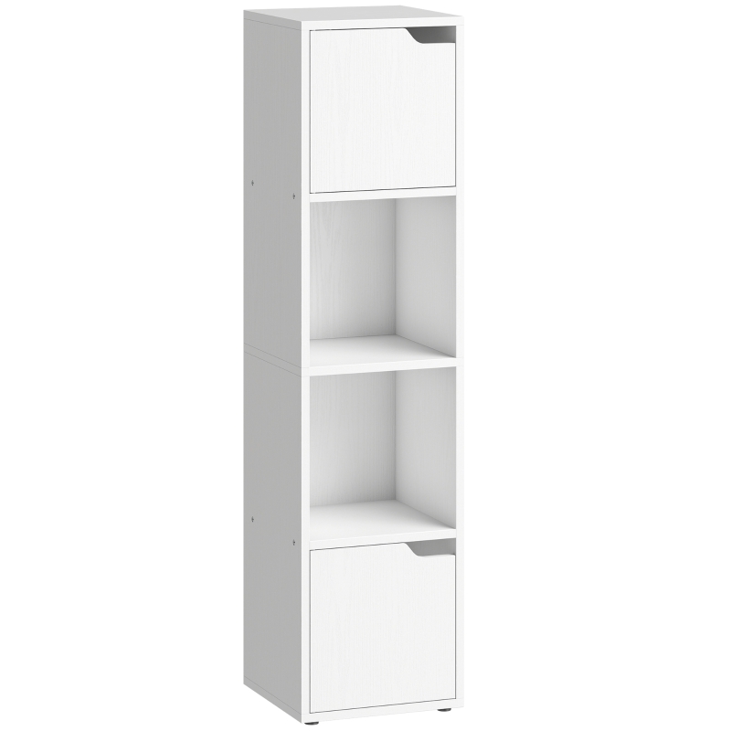 HOMCOM Étagère à livres avec 2 portes bibliothèque étroite 4 niveaux avec 2 étagères ouvertes 30x29x119 cm Blanc