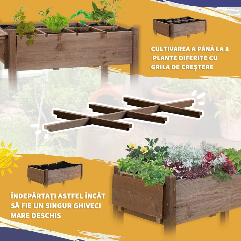Outsunny Raised Garden Bed Planter Box w/ 8 Grow Grids, Storage Shelf & Lockable Wheels