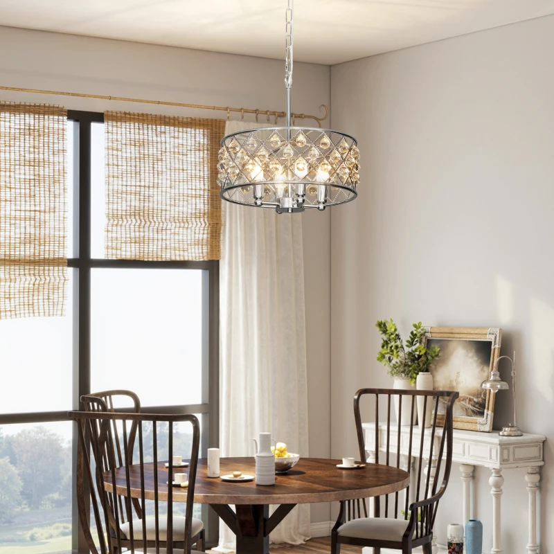 HOMCOM 51 Crystallite Four-Bulb Chandelier - Silver-Tone