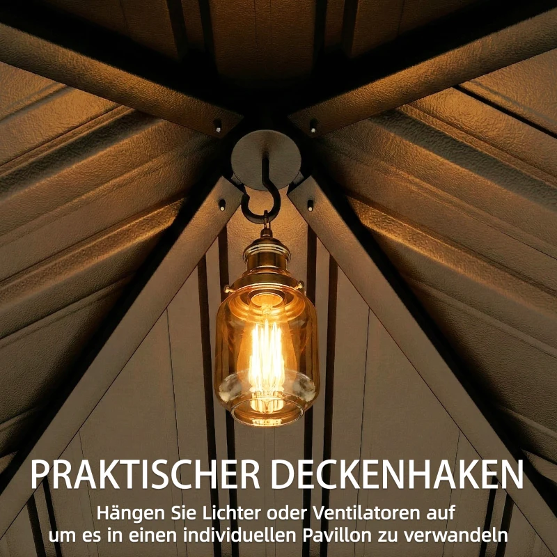 Outsunny Gartenpavillon ca. 3 x 3 m Aluminium Pavillon mit Stahldach Hardtop Moskitonetz 4 Seitenteile, UPF50+