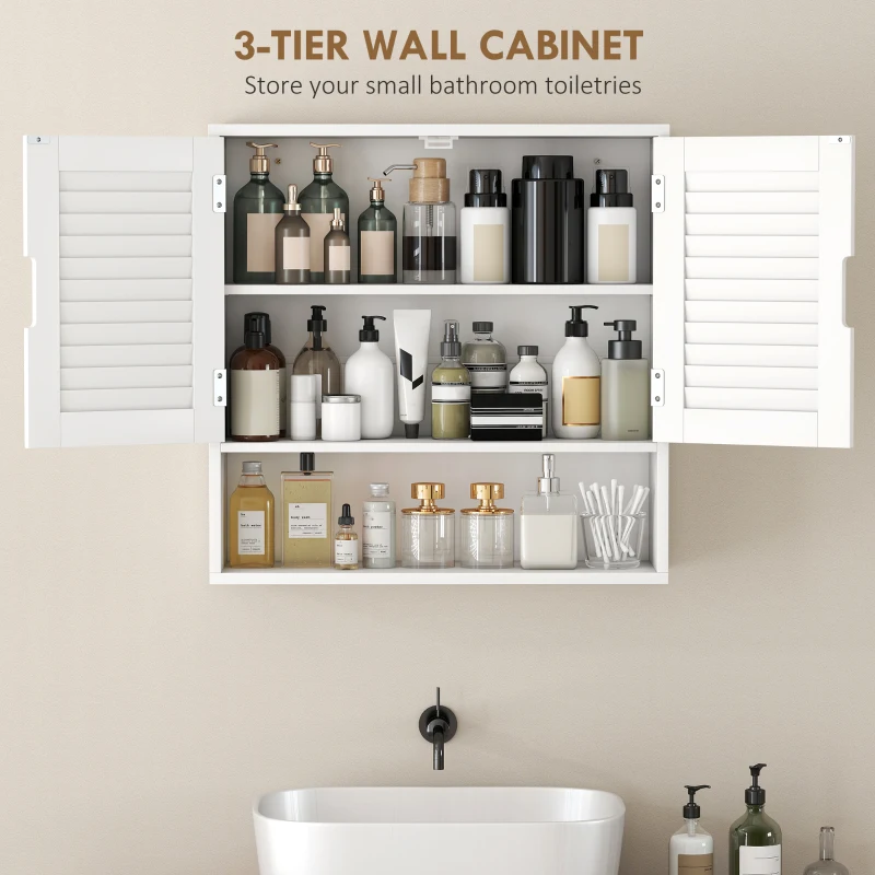 HOMCOM Bathroom Cabinet, Wall Mounted Storage Cabinet with Adjustable Shelves, 60 x 20 x 60 cm, White