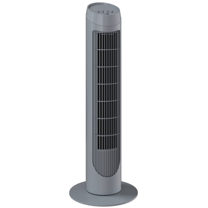 HOMCOM Tower Fan for Bedroom Cooling, 75cm Electric 70° Oscillating with 3 Speed Settings, Standing Floor Fan, Grey