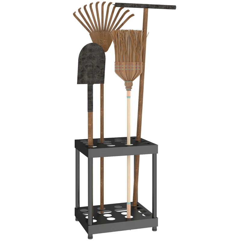 Outsunny Organizator pentru unelte de grădină, suport pentru unelte 16 compartimente pe 2 niveluri 42 x 33 x 50 cm negru