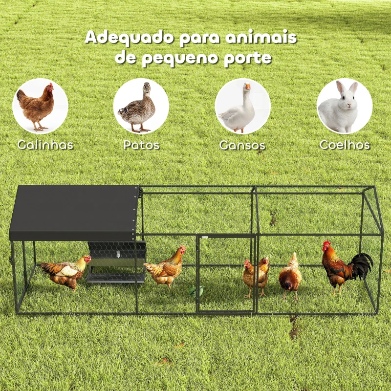 PawHut Galinheiro para Exterior Grande 3x1x1 m Galinheiro Metálico com Cobertura em Tecido Oxford Anti-UV e Impermeável Preto