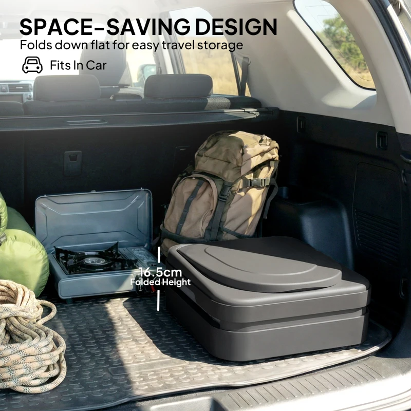 Outsunny Przenośna toaleta kempingowa składana do 150 kg z 12 saszetkami koagulantu i 12 workami na odpady, 42 x 46 x 43,5 cm, szara