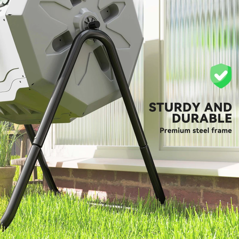 Outsunny Compostor de grădină rotativ cu 2 compartimente și 8 orificii de aerisire, din oțel și PP, 71x65x96 cm, gri