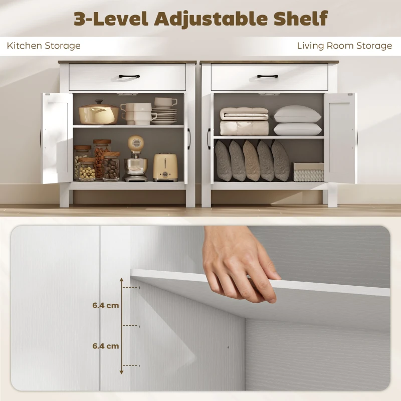 HOMCOM Komoda bufet w stylu wiejskim, szafka kuchenna z przesuwnymi drzwiami i regulowaną półką, biała