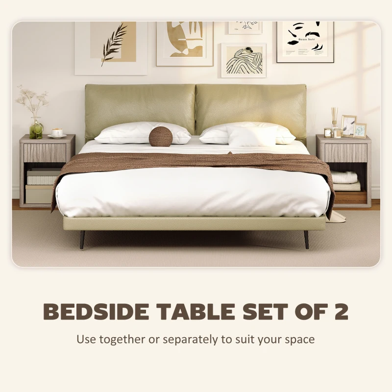 HOMCOM Modern Bedside Table Set of 2, Bedside Cabinet with Drawer and Open Shelf, Side End Table, Nightstand for Bedroom, Oak