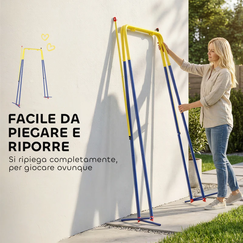 AIYAPLAY Struttura per Altalena da Giardino con 2 Ganci, in Acciaio, 128x155x157 cm, Giallo e Blu