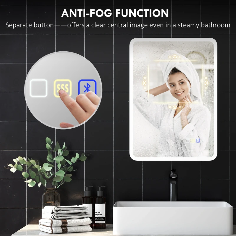 HOMCOM 70 x 50cm LED Bathroom Mirror, with Bluetooth - Silver Tone