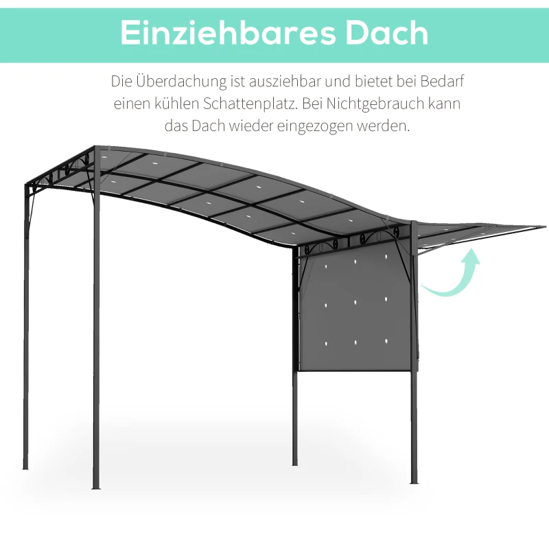 Outsunny Pavillon mit klappbarer Dacherweiterung wetterfest 3 x 2,5 m Dunkelgrau