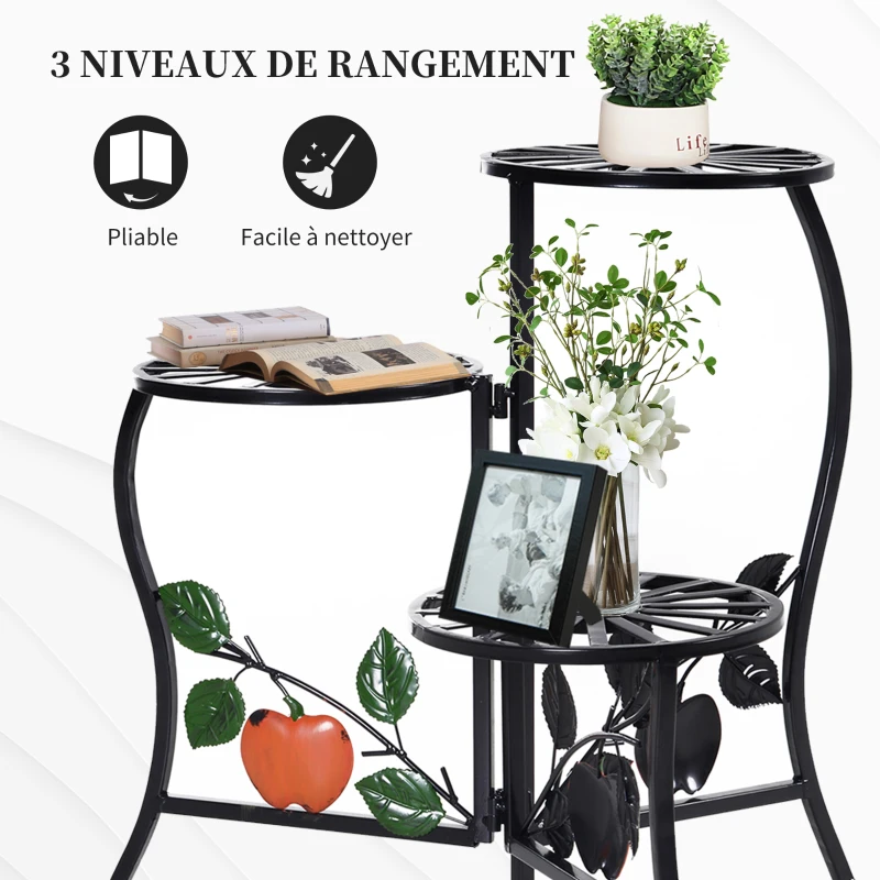 Outsunny Étagère à Fleurs Supports de Pots Porte Plante en métal à 3 Niveaux élégant Pliable intérieur/extérieur pour Maison Balcon Jardin Terrasse dim. 64L x 45l x 56H cm Noir