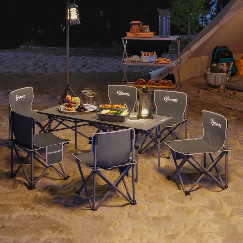 Outsunny Ensemble de meubles de camping 7 pièces table de camping avec 6 chaises pliantes avec poches 120 x 55 x 50 cm gris foncé