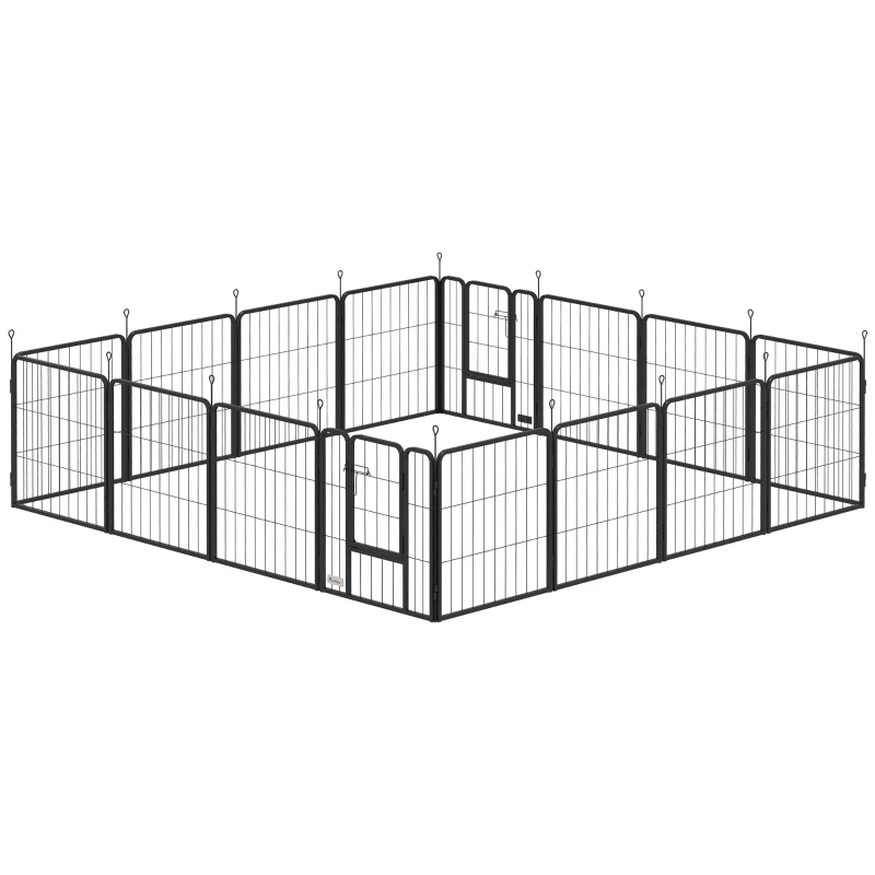PawHut Parc pentru câini, parc pentru animale, 16 panouri, gard portabil pliabil, securizat, negru
