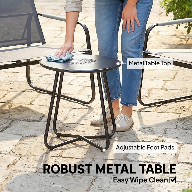 Outsunny Zestaw Mebli Ogrodowych dla 4 Osób Oddychająca Sofa Ogrodowa z 2-osobową Ławką, 2 Krzesłami, Okrągłym Stołem i Regulowanymi Nóżkami