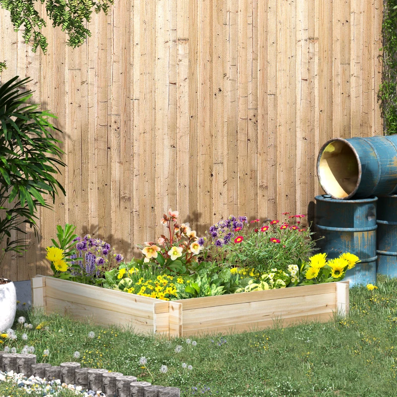 Outsunny Jardinière en bois carré potager de jardin sans fond facile à assembler 100 x 100 x 16 cm en bois massif bois naturel