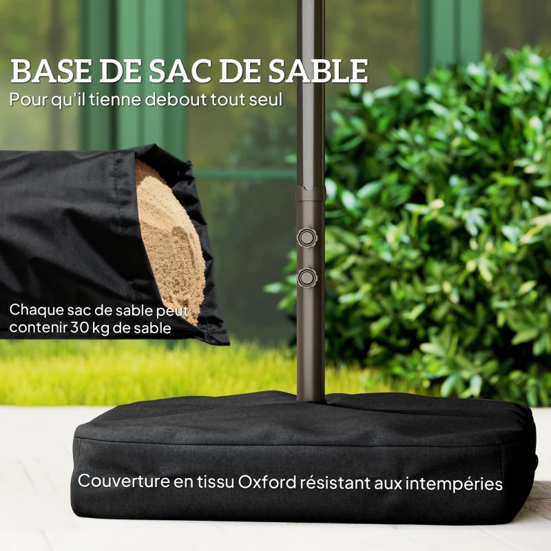 Outsunny Parasol de jardin double rectangulaire 4,6L x 2,7l x 2,4H m avec ouverture fermeture manivelle, toile 180 g/m², kaki