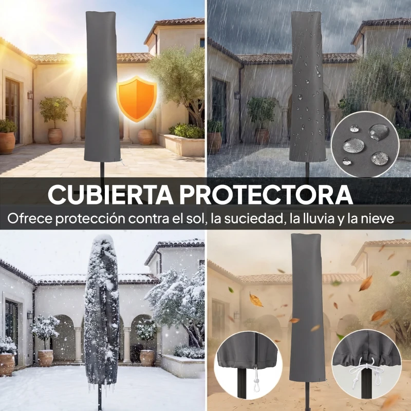 Outsunny Parasol Excéntrico Ø300 cm con Base Cruzada Manivela Funda Protectora y Cuerdas de Viento UPF30+ Caqui