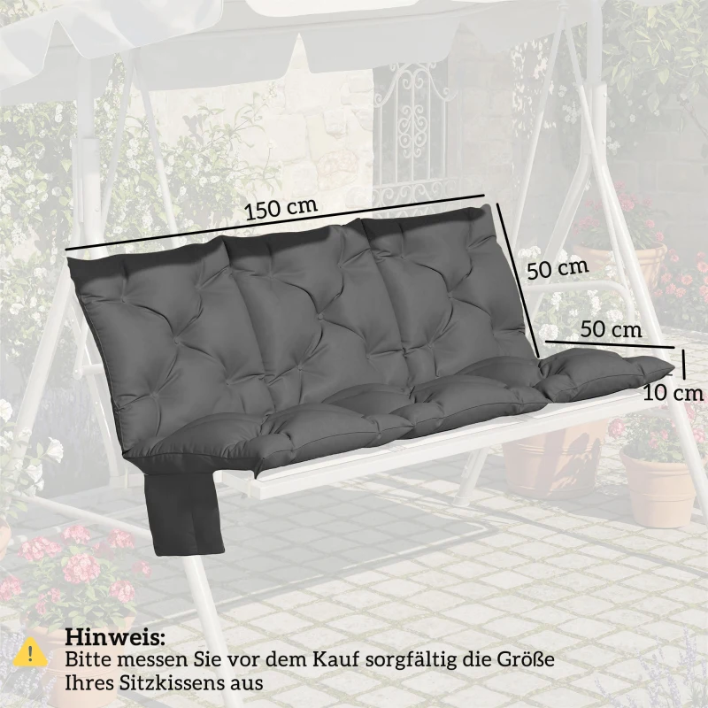 Outsunny Poduszka wodoodporna antypoślizgowa na huśtawkę outdoorowa z oparciem i paskami 150 x 100 cm ciemnoszara