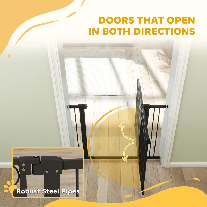 PawHut Bramka dla zwierząt, 77 cm bramka na schody, regulowana szerokość 76-104 cm, z drzwiczkami dla kota, do schodów i drzwi, czarna