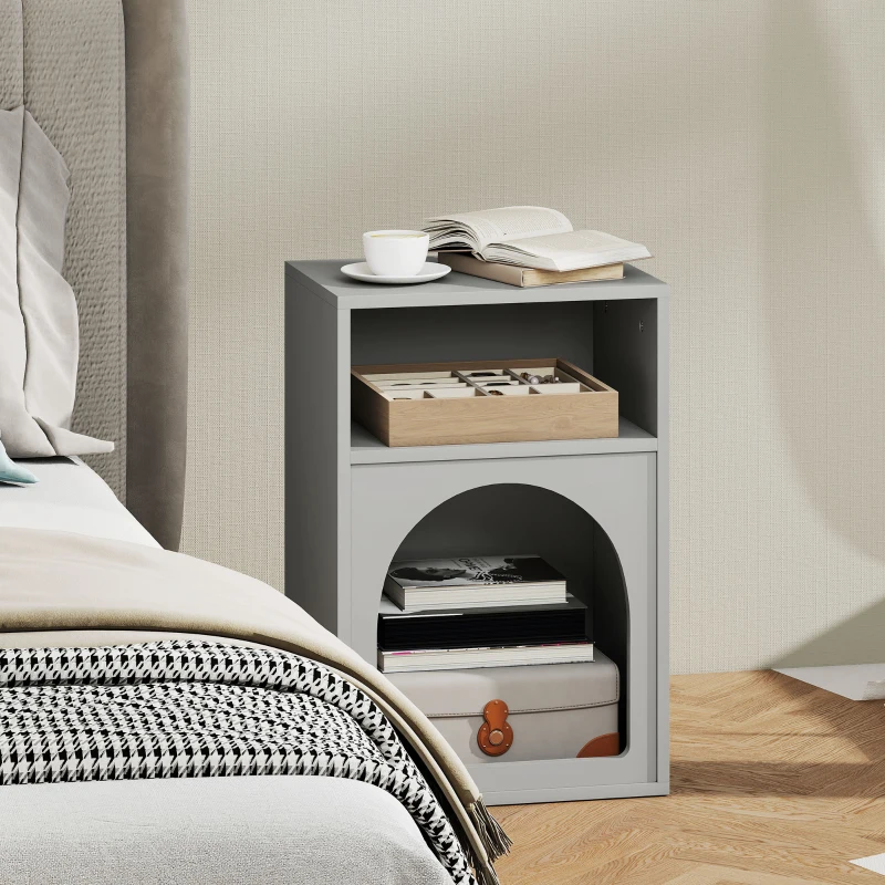 HOMCOM Bedside Table with 2 Open Compartments - Grey