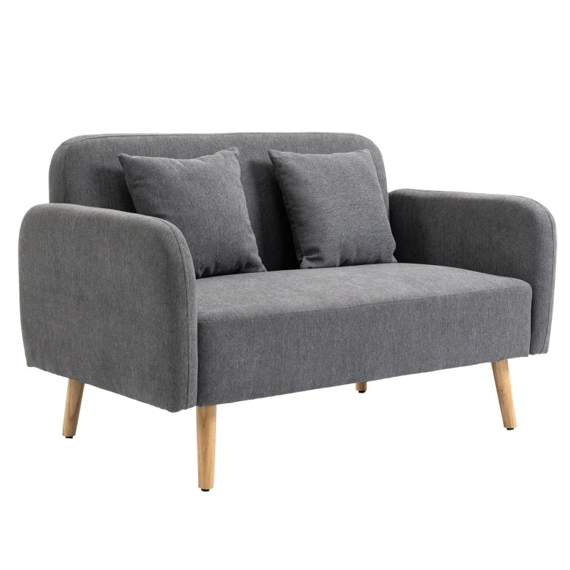 HOMCOM Canapea 2 locuri cu 2 perne decorative, loveseat mic cu aspect de catifea, canapea tapițată modernă pentru living, dormitor, spații mici, gri 130 x 70 x 80 cm