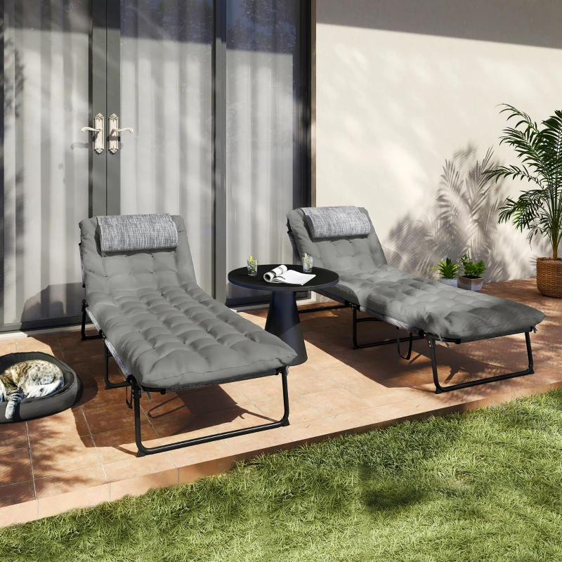 Outsunny Conjunto de 2 espreguiçadeiras dobráveis com encosto reclinável 4 posições - apoio de cabeça e colchão espesso