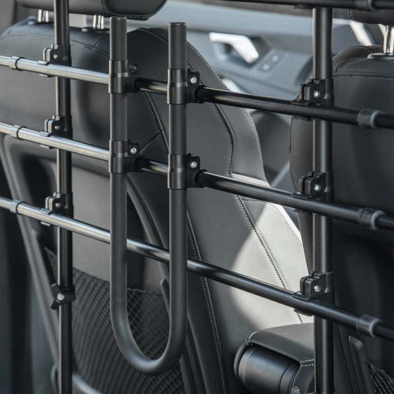 PawHut Grilă de separare pentru mașină pentru câine reglabilă, lățime : 87-135 cm, înălțime : 85-120 cm, barieră de siguranță universală din oțel, pentru portbagajul mașinii pentru câine, negru