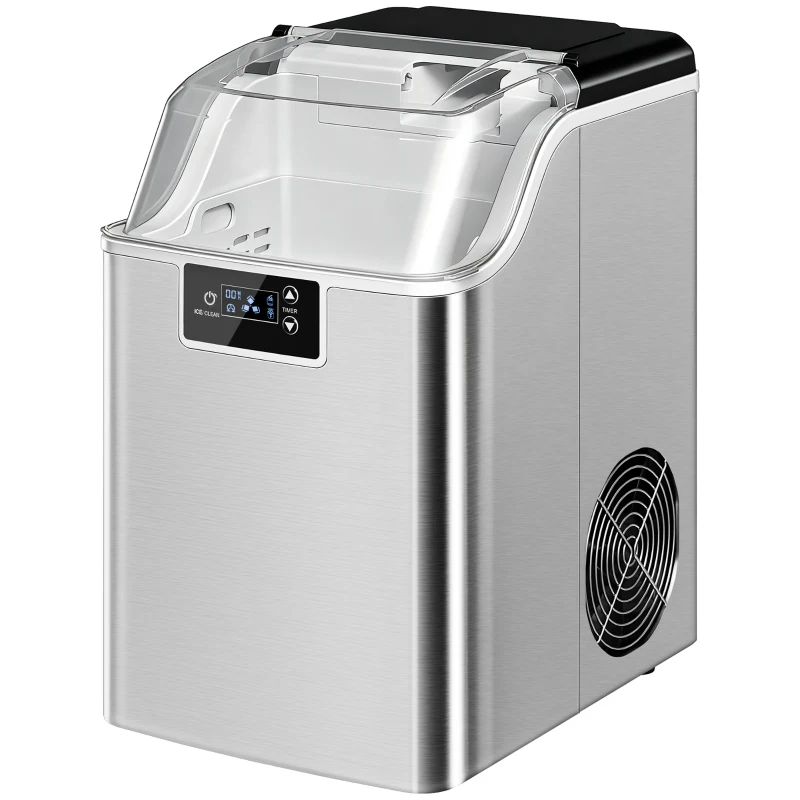 HOMCOM Maszyna do lodu, dystrybutor kostek lodu, Ice-Maker, 20 kg/24h, zbiornik na lód 2,3 L z zbiornikiem na wodę 3,2 L, kolor srebrny