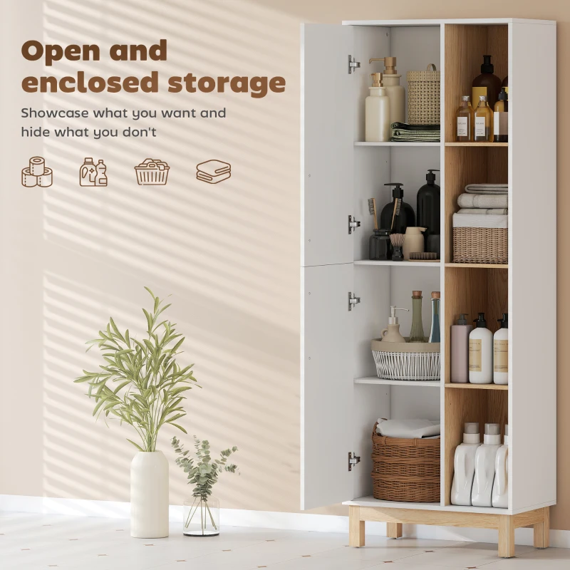 HOMCOM 176 cm wysoki regał, 4 otwarte półki, 2 szafki, wolnostojący regał na książki, MDF, Biały