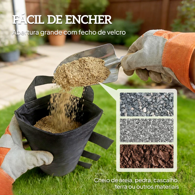 Outsunny Conjunto de 8 Sacos de Peso para Tendas Sacos de Areia em Tecido Oxford 600D Para Pernas de Toldo Sem Areia Preto