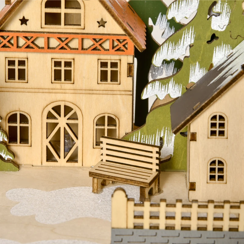 HOMCOM Calendar de Advent Decorațiune de Crăciun, 24 sertare, lumini LED, 39 cm x 9 cm x 42 cm, Alb + Verde