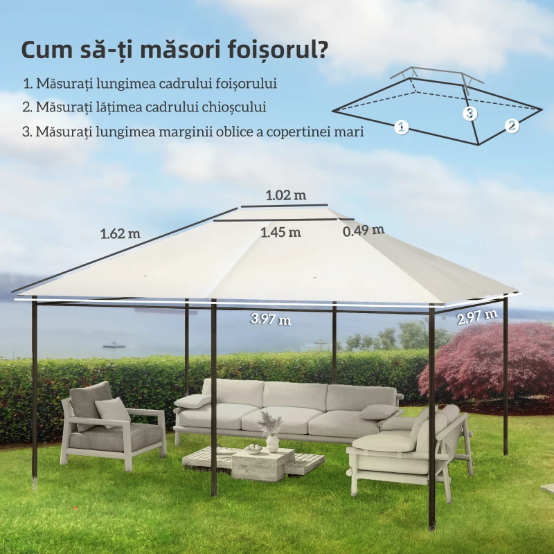 Acoperiș de Schimb pentru Foișor 3x4 m pentru Outsunny 84C-116, Crem