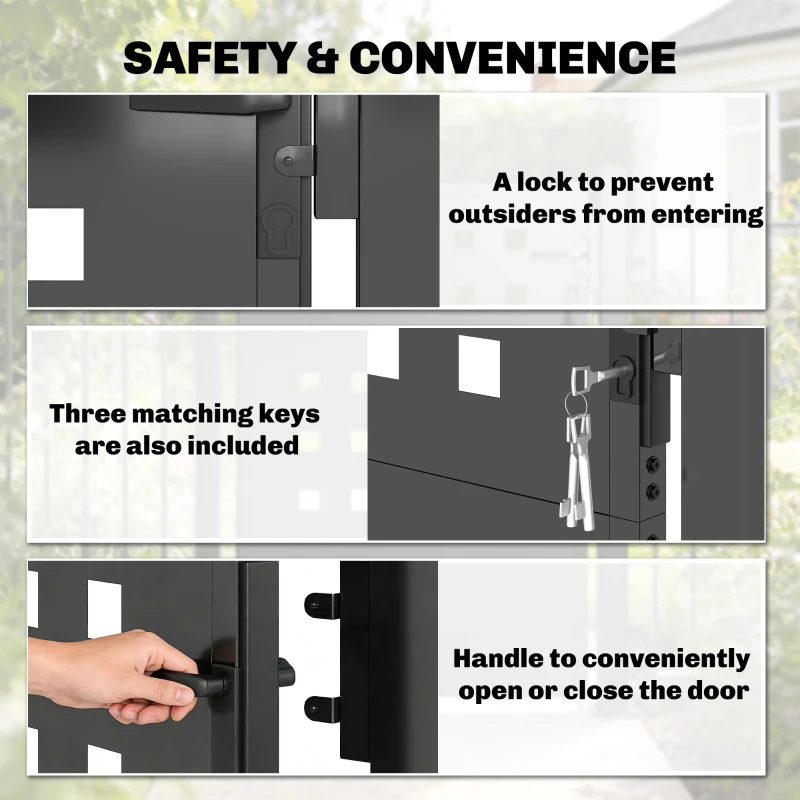 Outsunny Furtka ogrodowa z ocynkowanej stali, metalowa furtka z uchwytem, zamkiem i 3 kluczami, zamykana bramka 105x130 cm, ciemnoszara