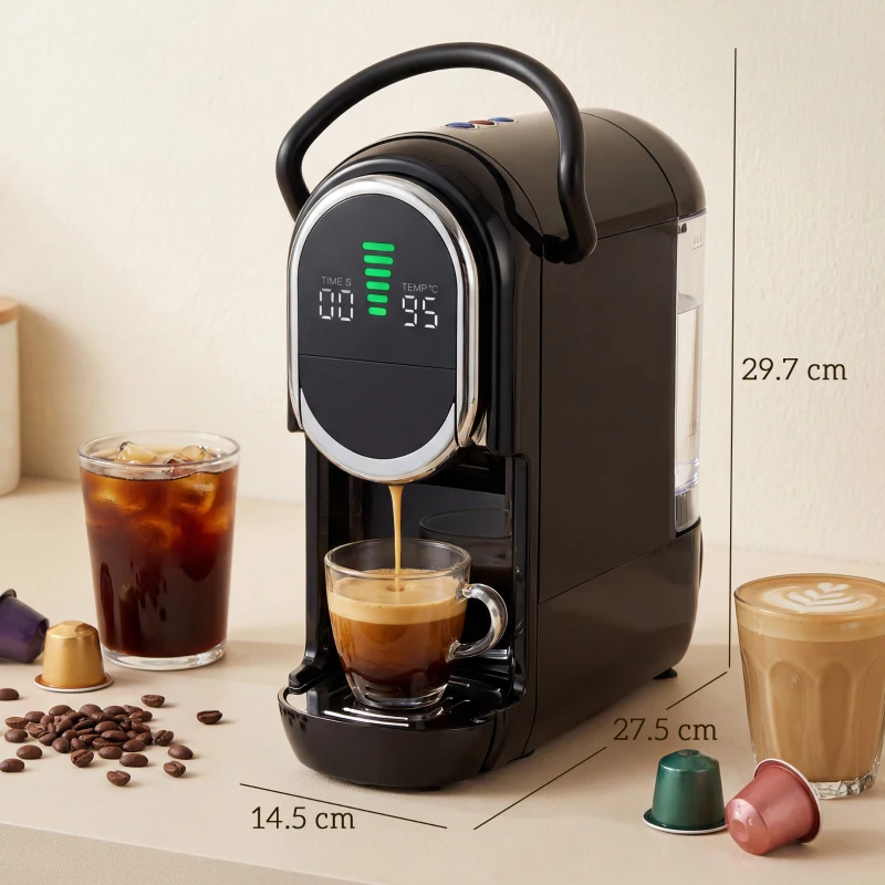 HOMCOM Pod Coffee Machine for Nespresso, Dolce Gusto Capsule & Ground Coffee, Small Semi Automatic Coffee Maker, 19 Bar, 0.6L