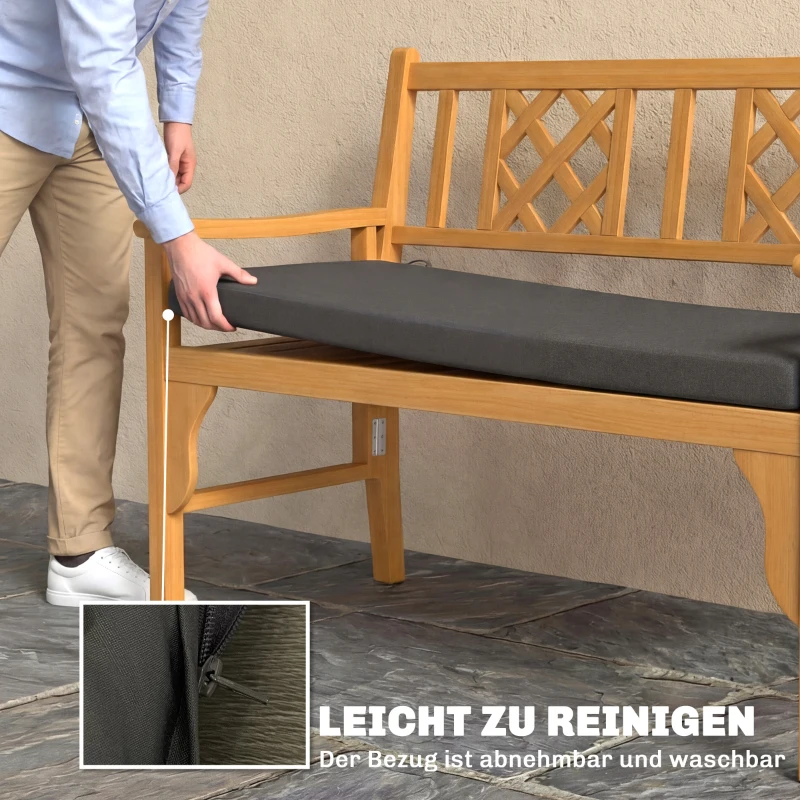 Outsunny Wasserabweisendes Bankkissen, Outdoor-Sitzpolster mit abnehmbarem Bezug und Befestigungsbändern für Garten und Terrasse, 110 x 46 cm, Dunkelgrau