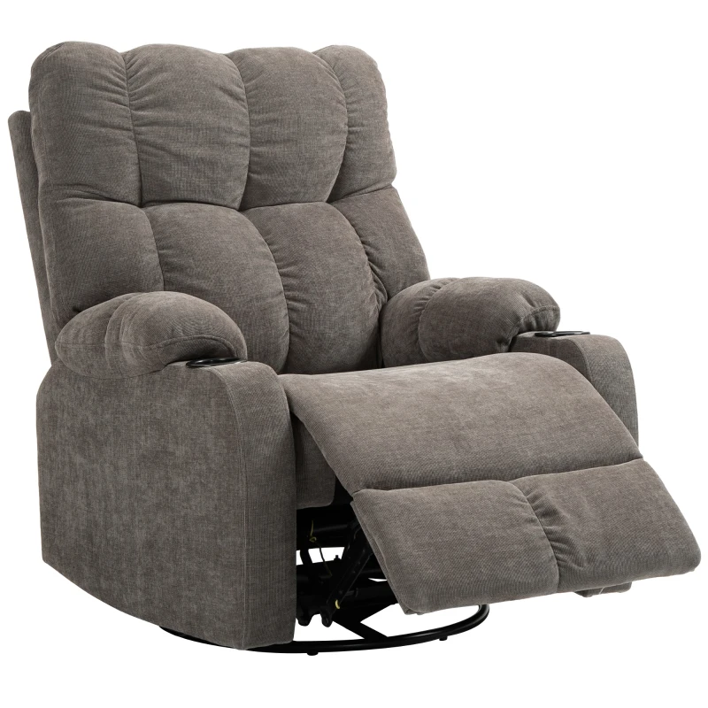HOMCOM Fotoliu relax cu suport pentru picioare, fotoliu de odihnă, rotativ, până la 150 kg, cadru din oțel, 88x96x108cm, maro deschis