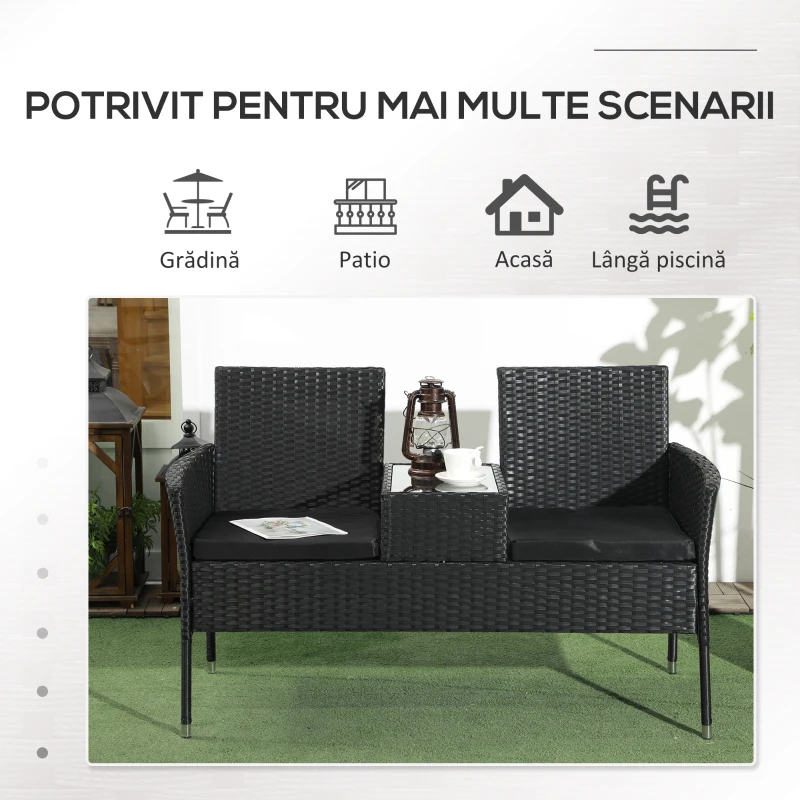 Outsunny Mobilier de Terasa pentru 2 Persoane cu Masa de Ceai