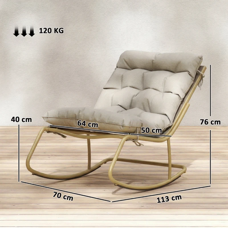 Outsunny Silla Mecedora Exterior, Asiento 63 cm, Cojín incluido, Color Kaki.